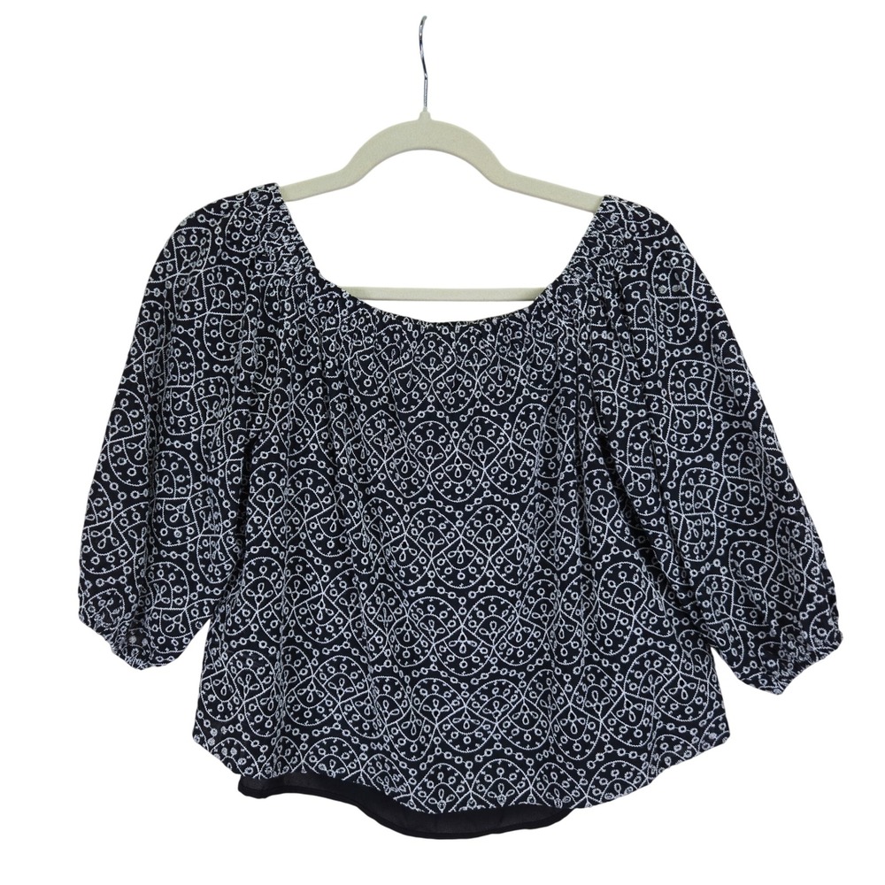 Express Womens Cropped Blouse Small Boat Neck Embroidered‎ Eyelet Cottagecore